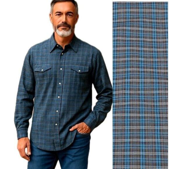 Wrangler Other - Wrangler Pearl Snap Western Shirt Mens XXL 2XL Blue Plaid Stretch Cotton Blend